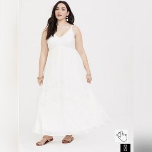 Torrid white gauze maxi dress with lace detail 2x